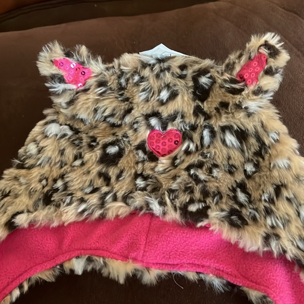 Bear print winter hat with cute hanging tassels
